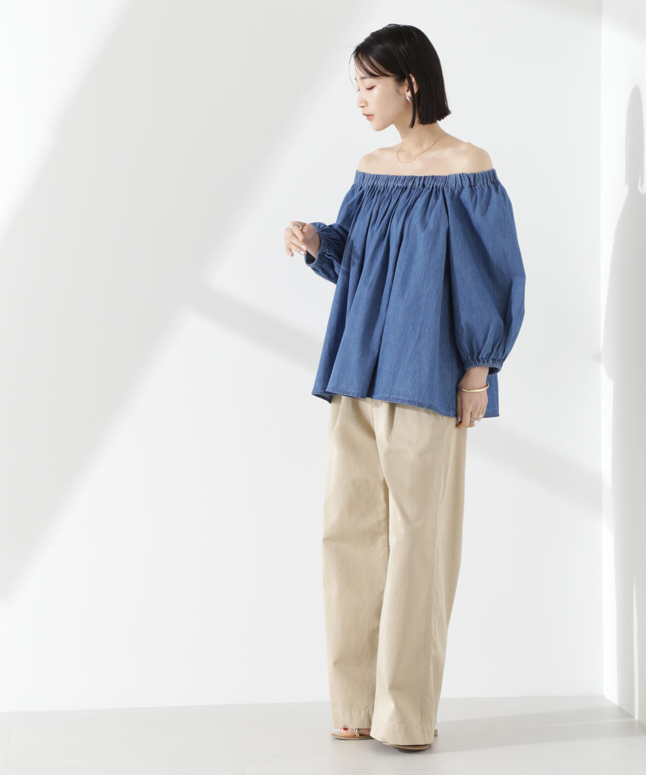 ライトデニムギャザーブラウス(セットアップ可) 6735121310