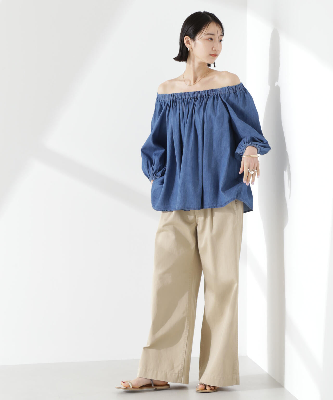 ライトデニムギャザーブラウス(セットアップ可) 6735121310