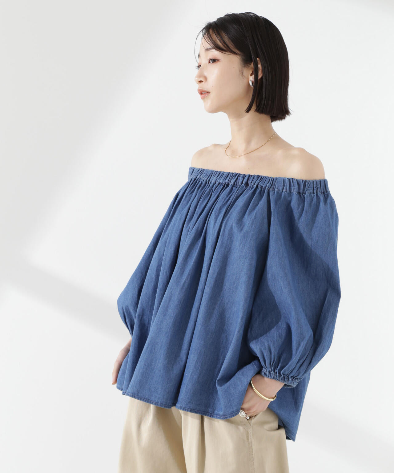 ライトデニムギャザーブラウス(セットアップ可) 6735121310