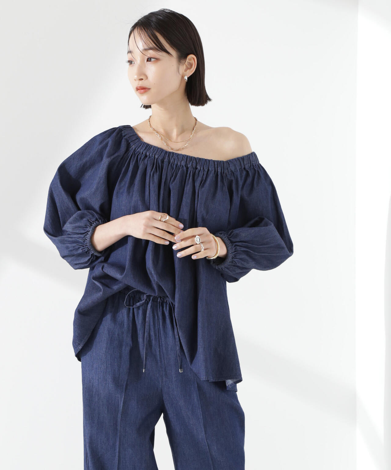 ライトデニムギャザーブラウス(セットアップ可) 6735121310