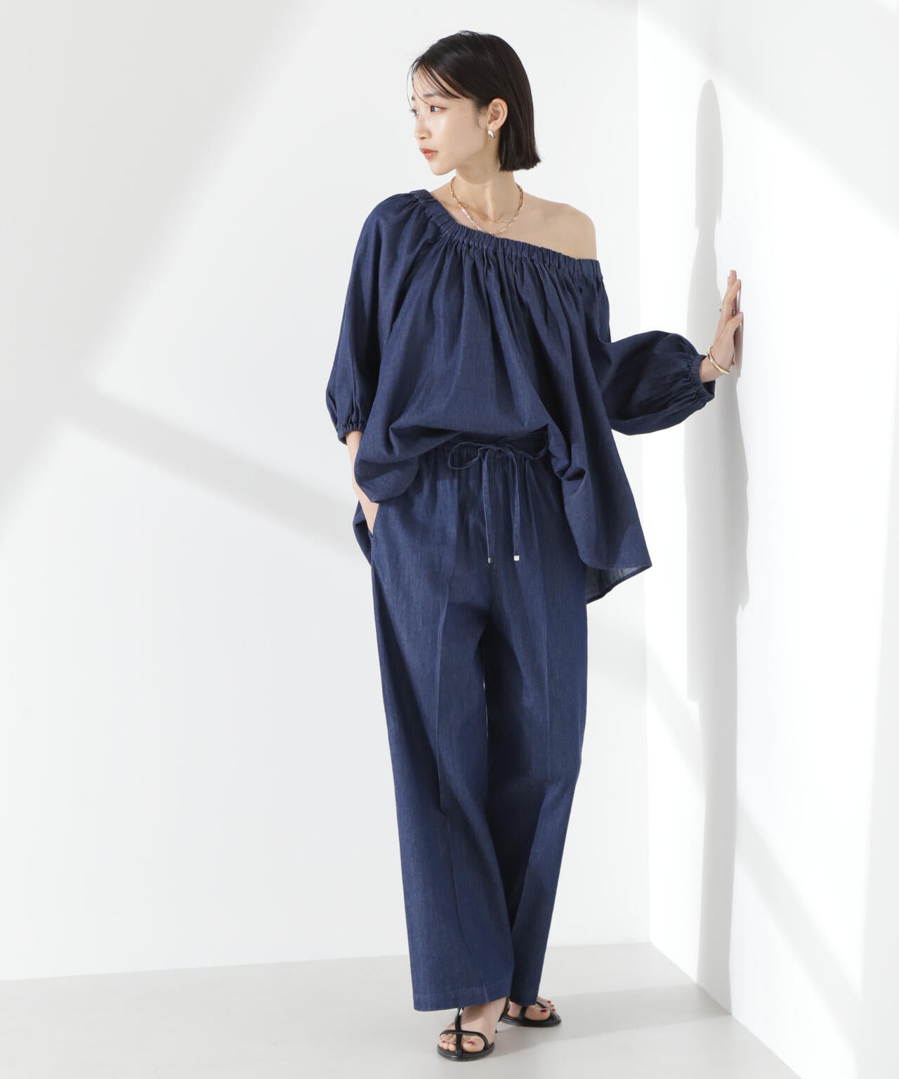 ライトデニムギャザーブラウス(セットアップ可) 6735121310