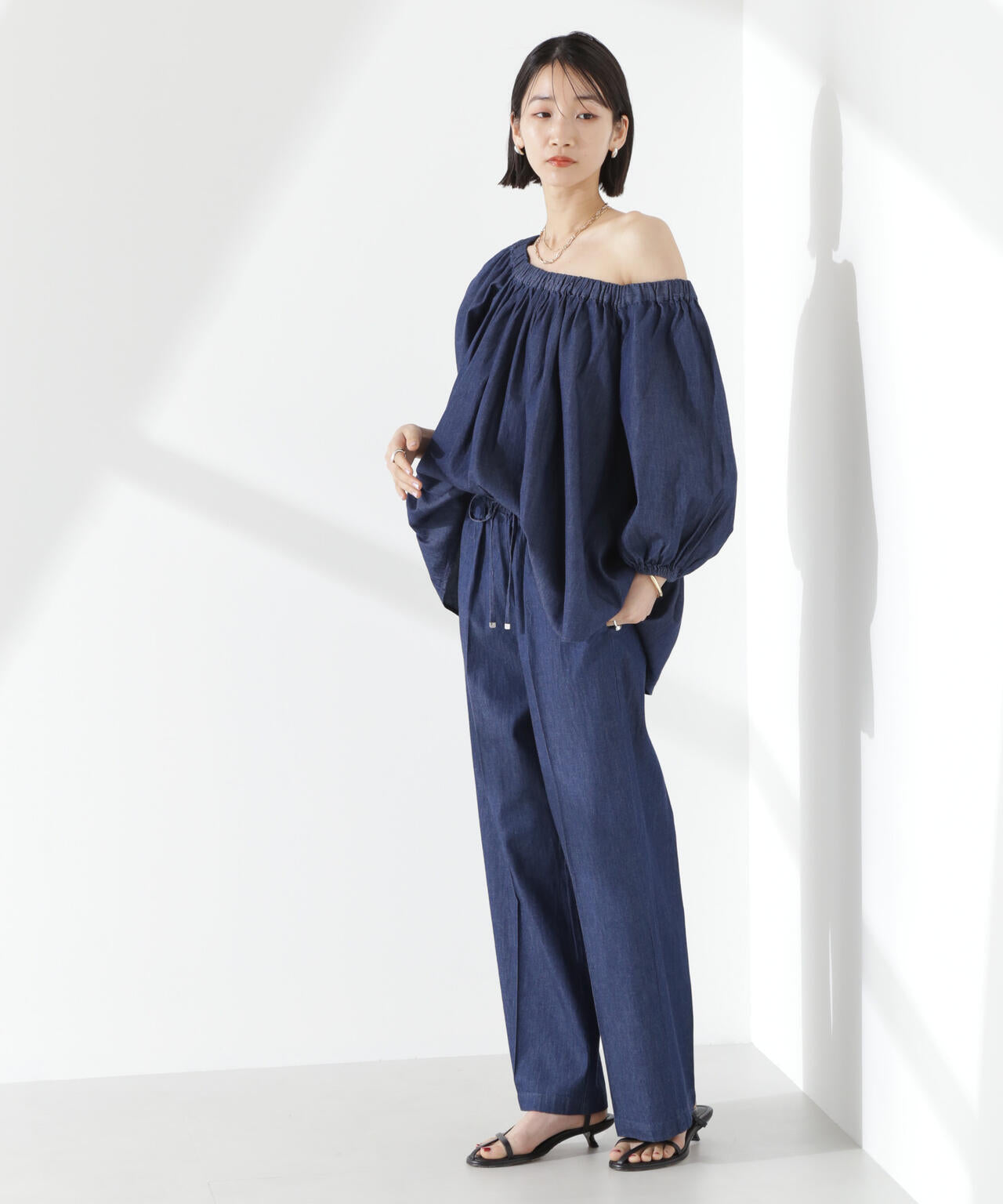 ライトデニムギャザーブラウス(セットアップ可) 6735121310