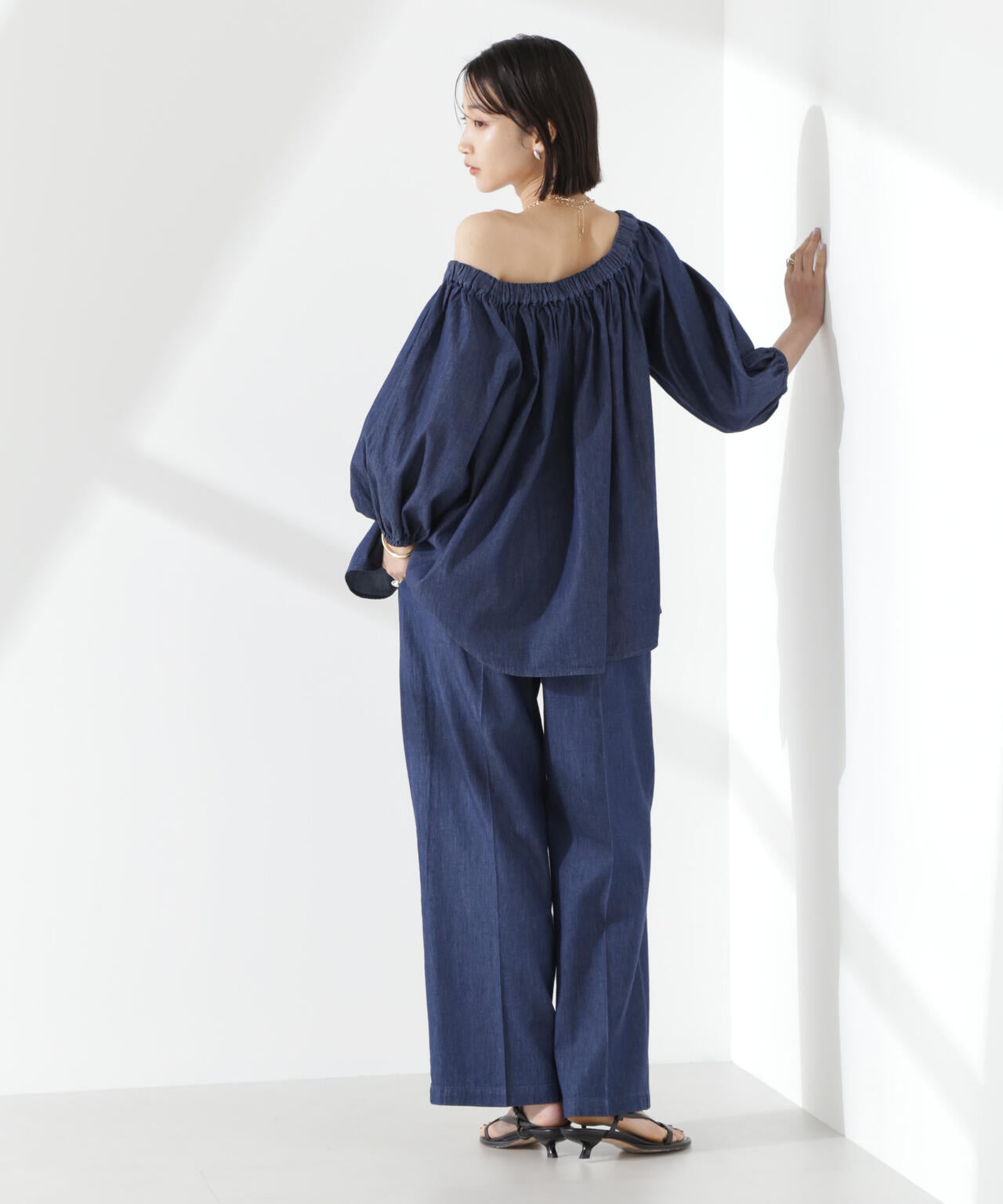 ライトデニムギャザーブラウス(セットアップ可) 6735121310