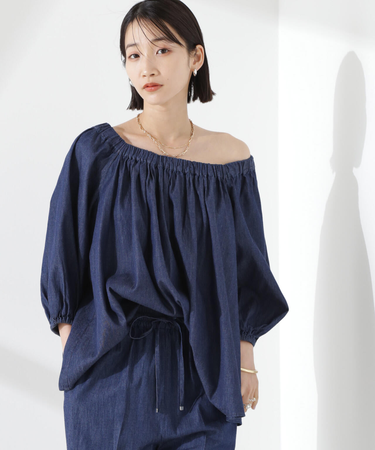 ライトデニムギャザーブラウス(セットアップ可) 6735121310