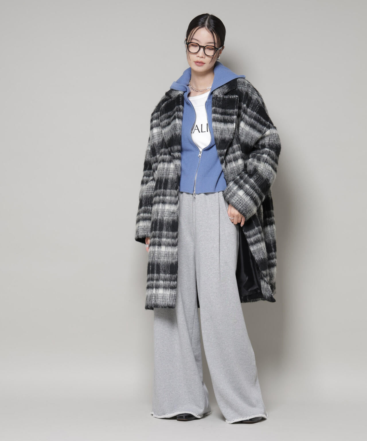 シャギーチェックコート 6735211308