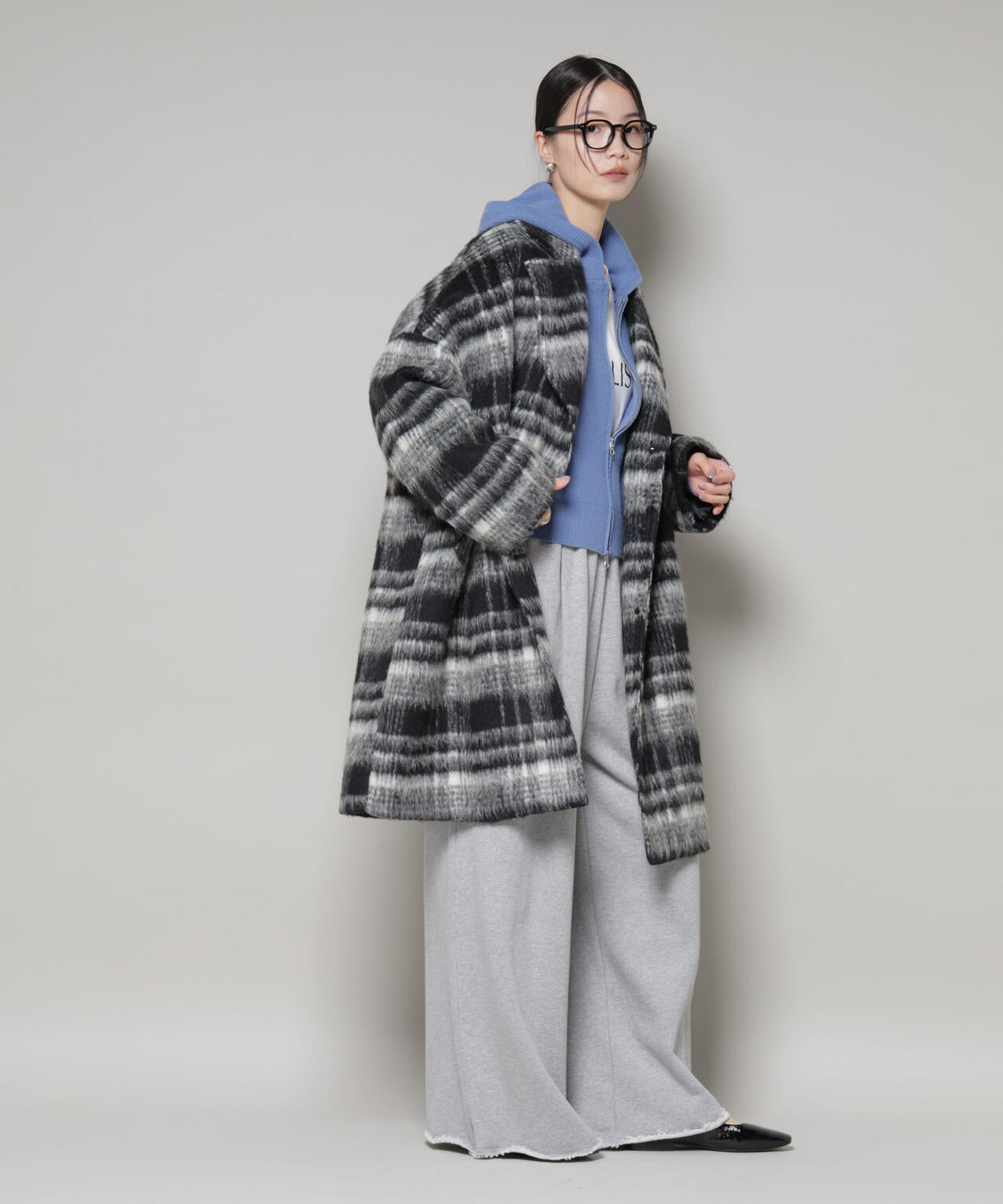 シャギーチェックコート