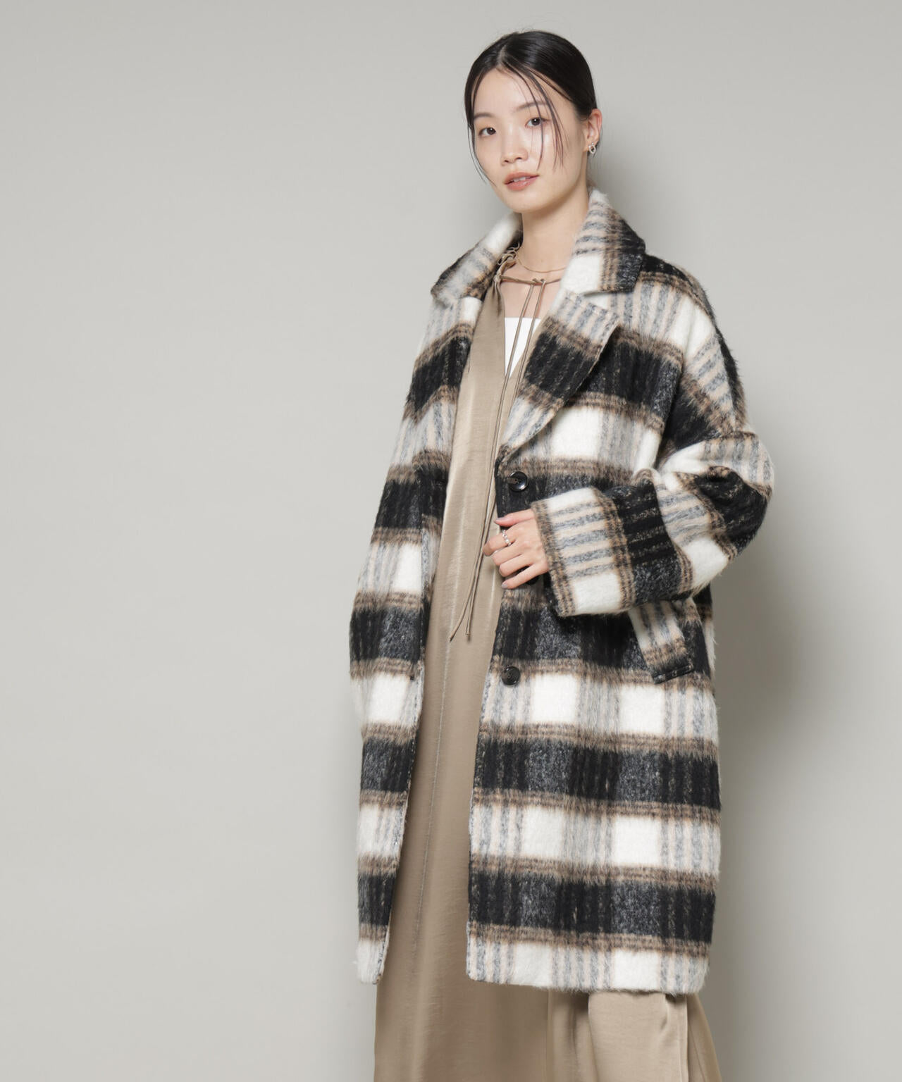 シャギーチェックコート 6735211308