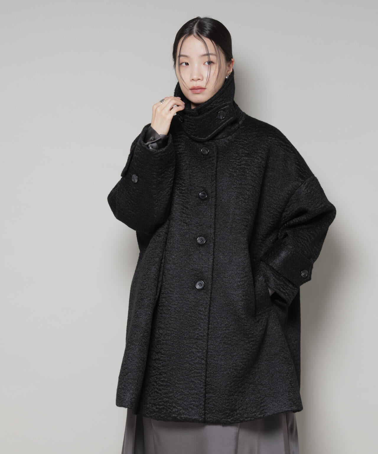 ブークレスタンドカラーミドルコート 6735211309