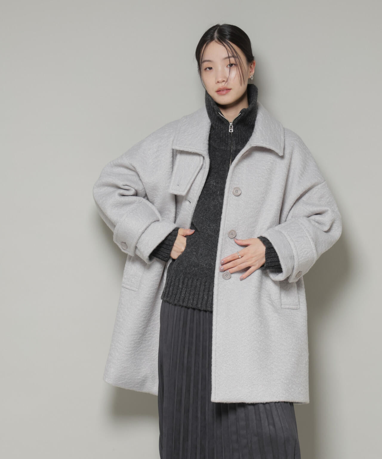 ブークレスタンドカラーミドルコート 6735211309