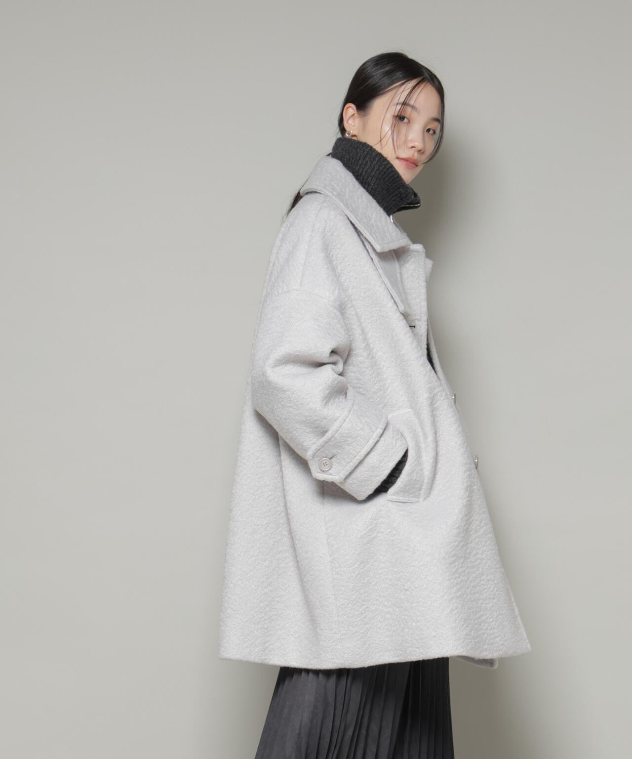 ブークレスタンドカラーミドルコート 6735211309