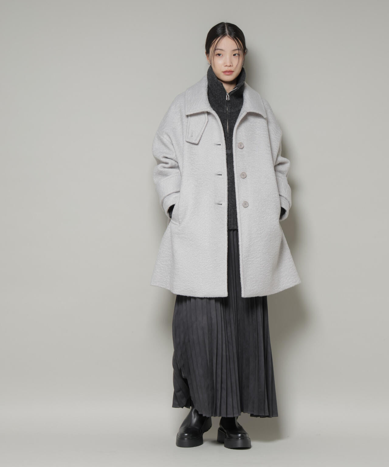 ブークレスタンドカラーミドルコート 6735211309