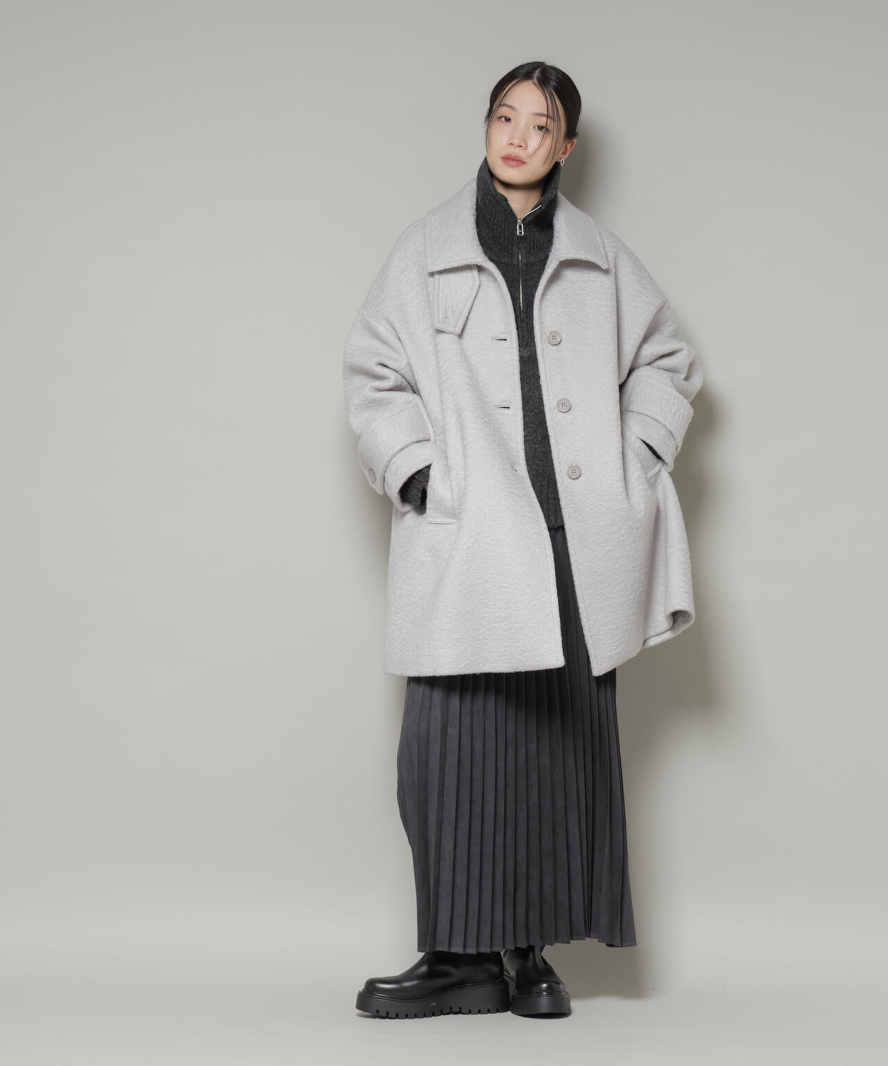 ブークレスタンドカラーミドルコート 6735211309