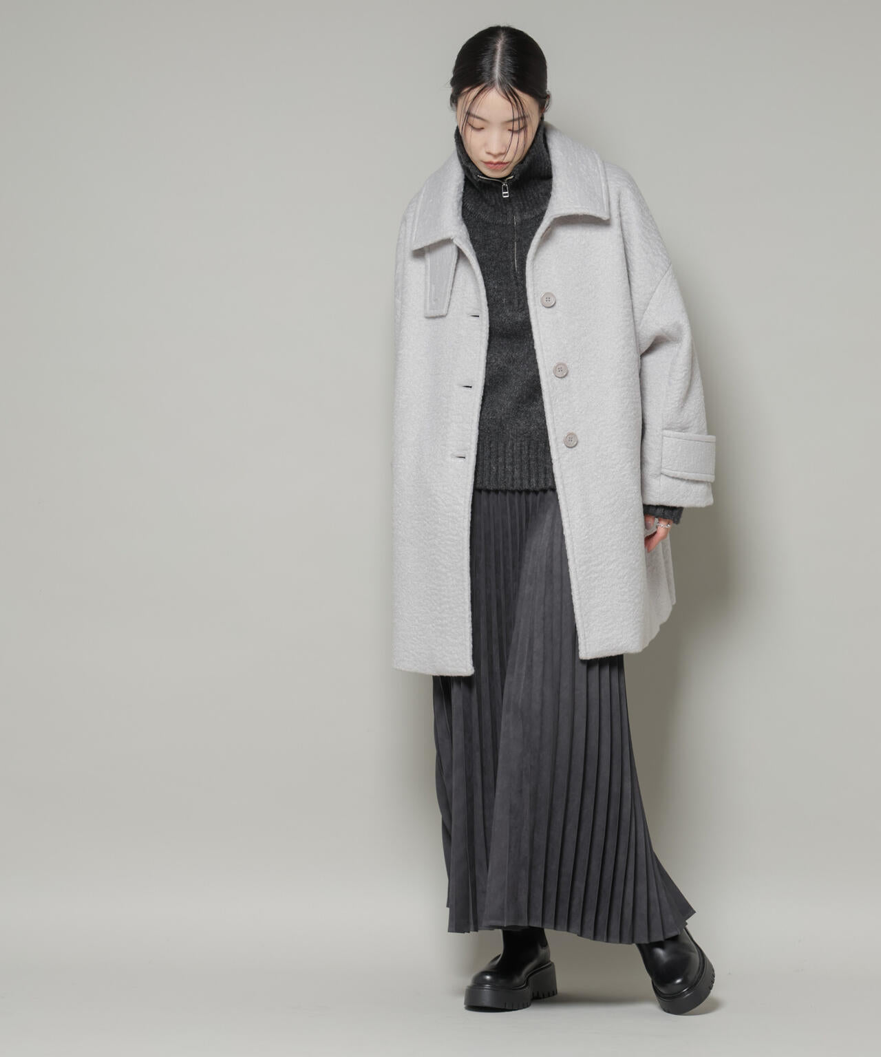 ブークレスタンドカラーミドルコート 6735211309