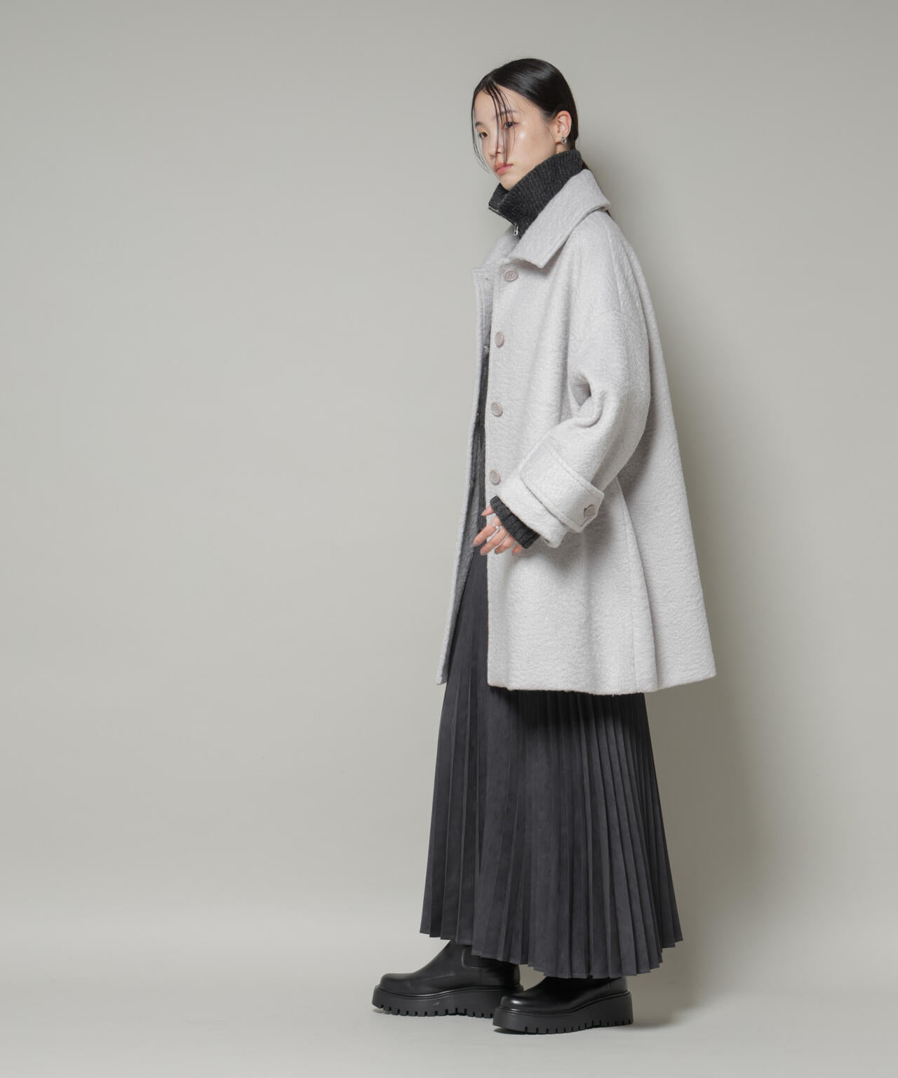 ブークレスタンドカラーミドルコート 6735211309