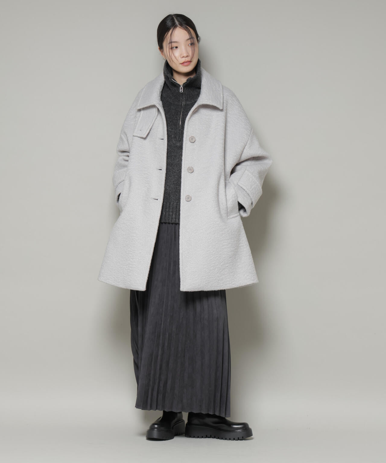 ブークレスタンドカラーミドルコート 6735211309