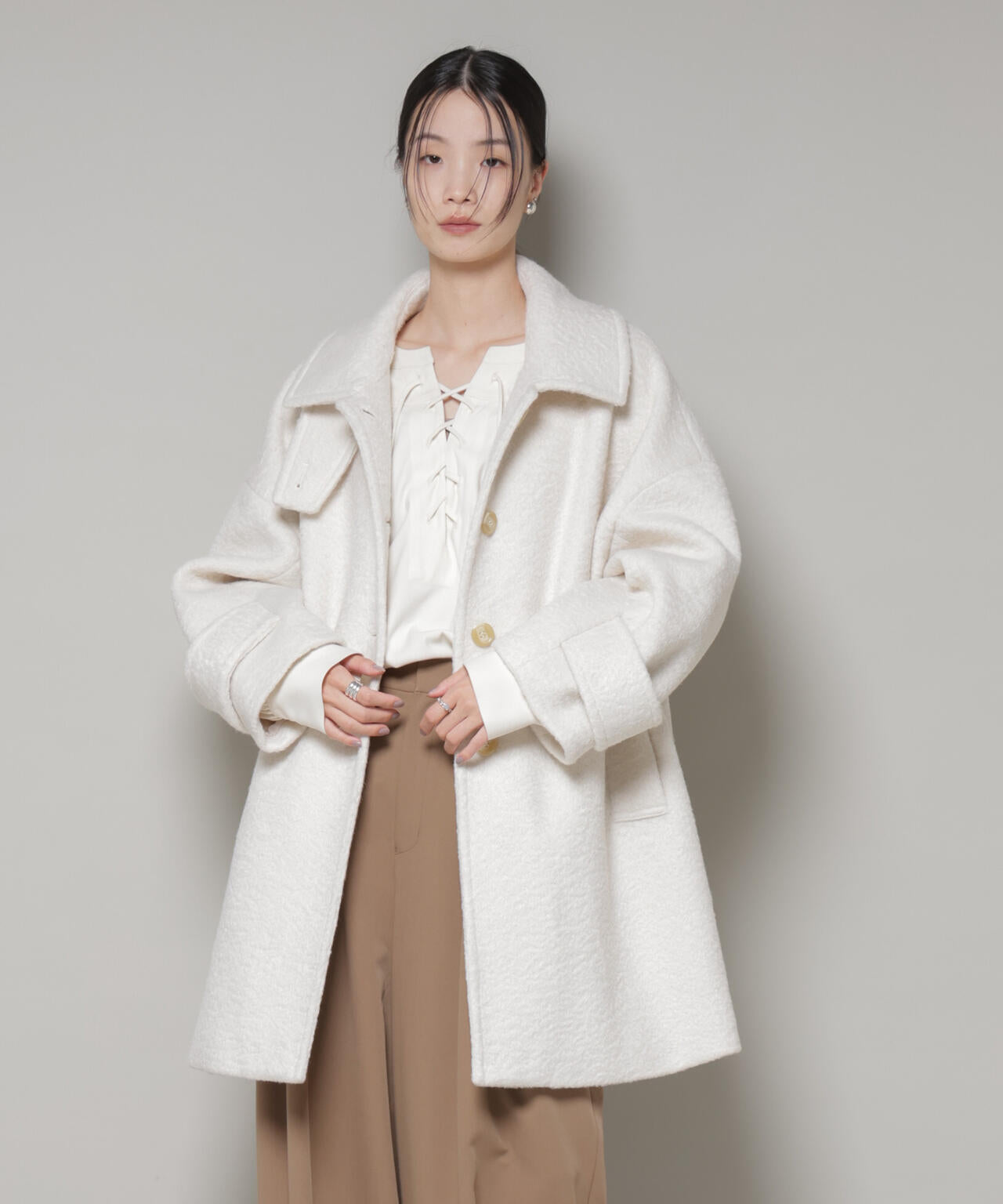 ブークレスタンドカラーミドルコート 6735211309