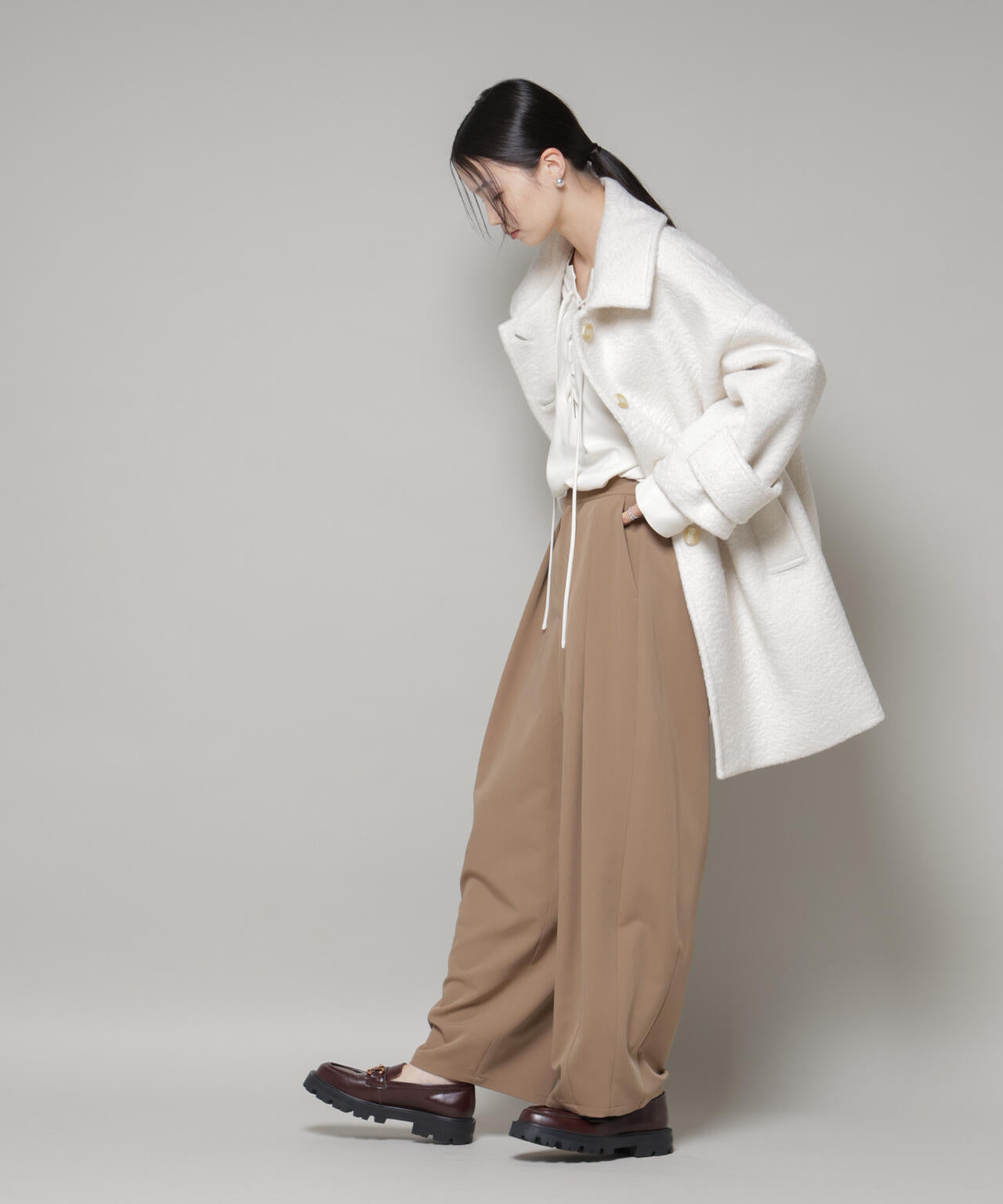 ブークレスタンドカラーミドルコート 6735211309