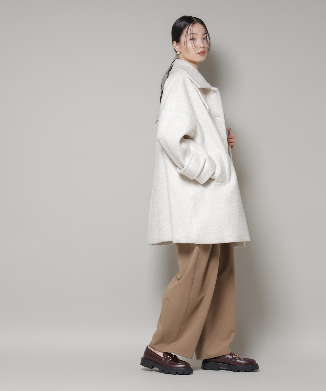 ブークレスタンドカラーミドルコート 6735211309