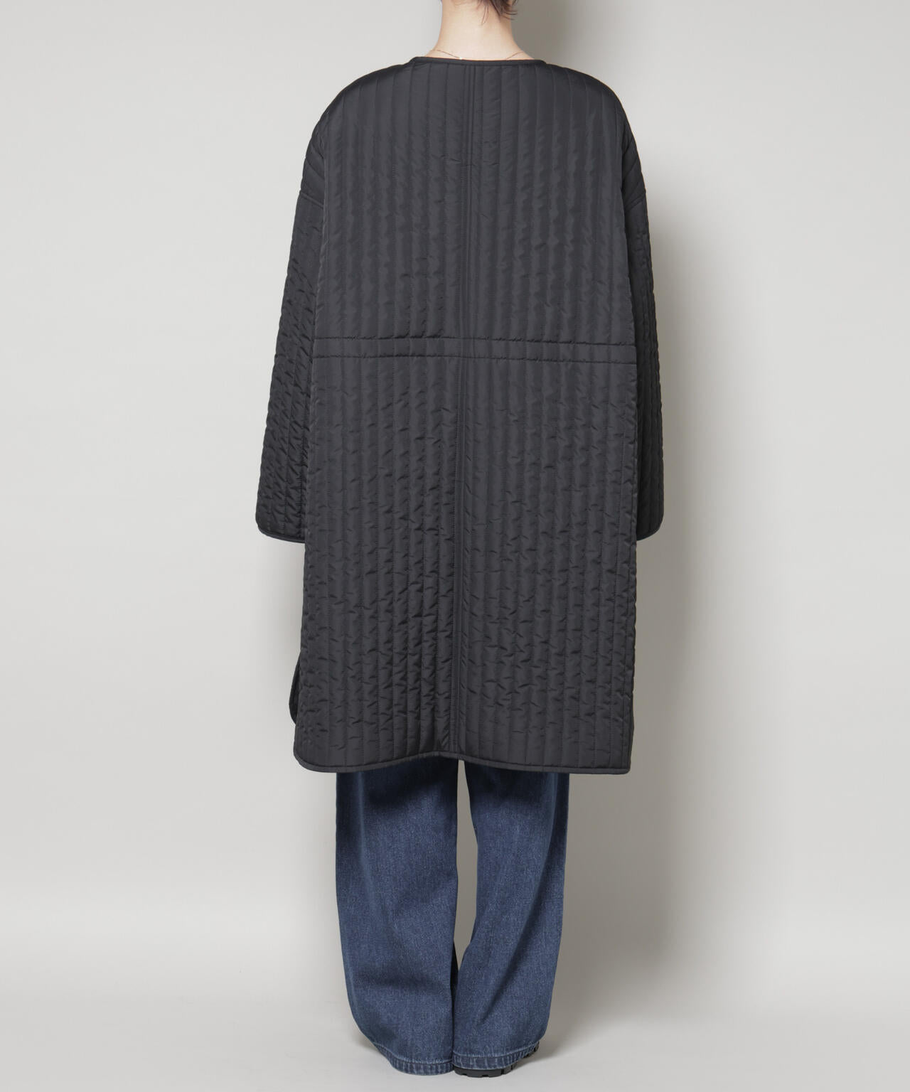 撥水加工 中綿キルティングウエストドロストノーカラーコート 6735211312