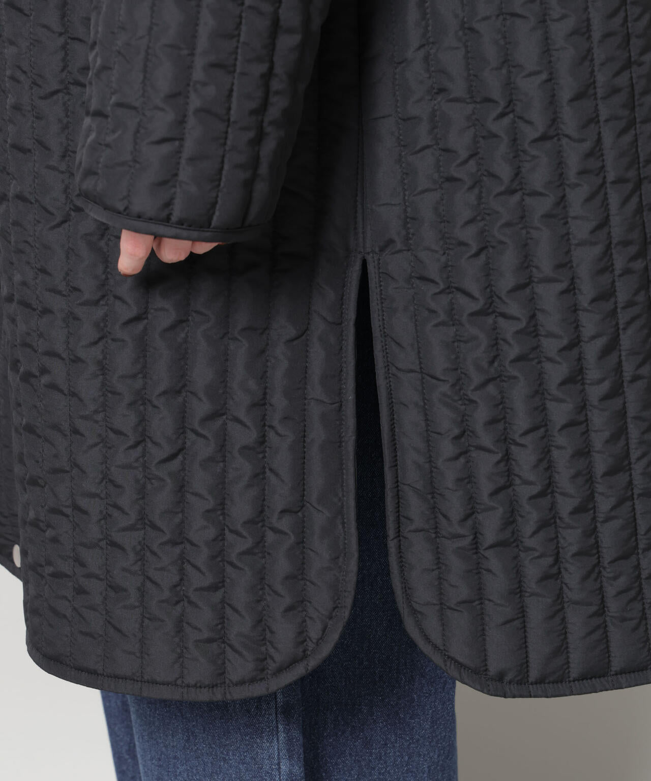 撥水加工 中綿キルティングウエストドロストノーカラーコート 6735211312