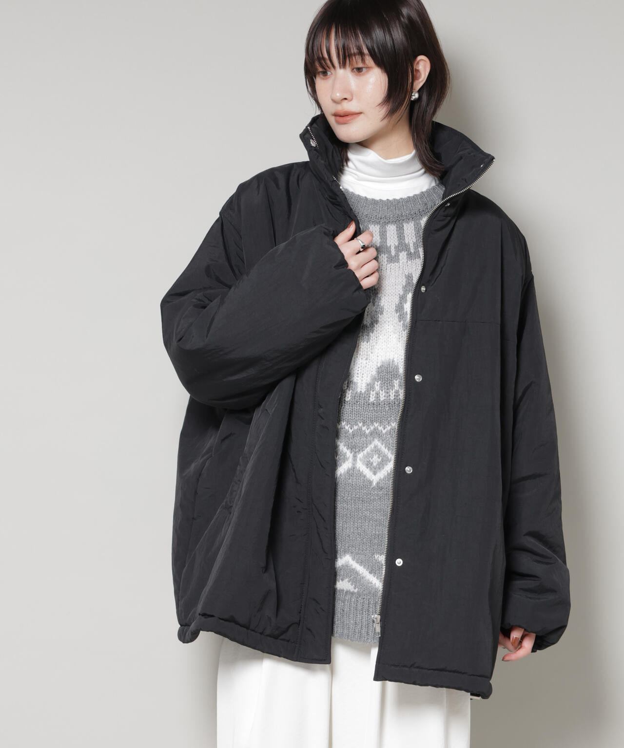 撥水加工 中綿スタンドオーバージップブルゾン