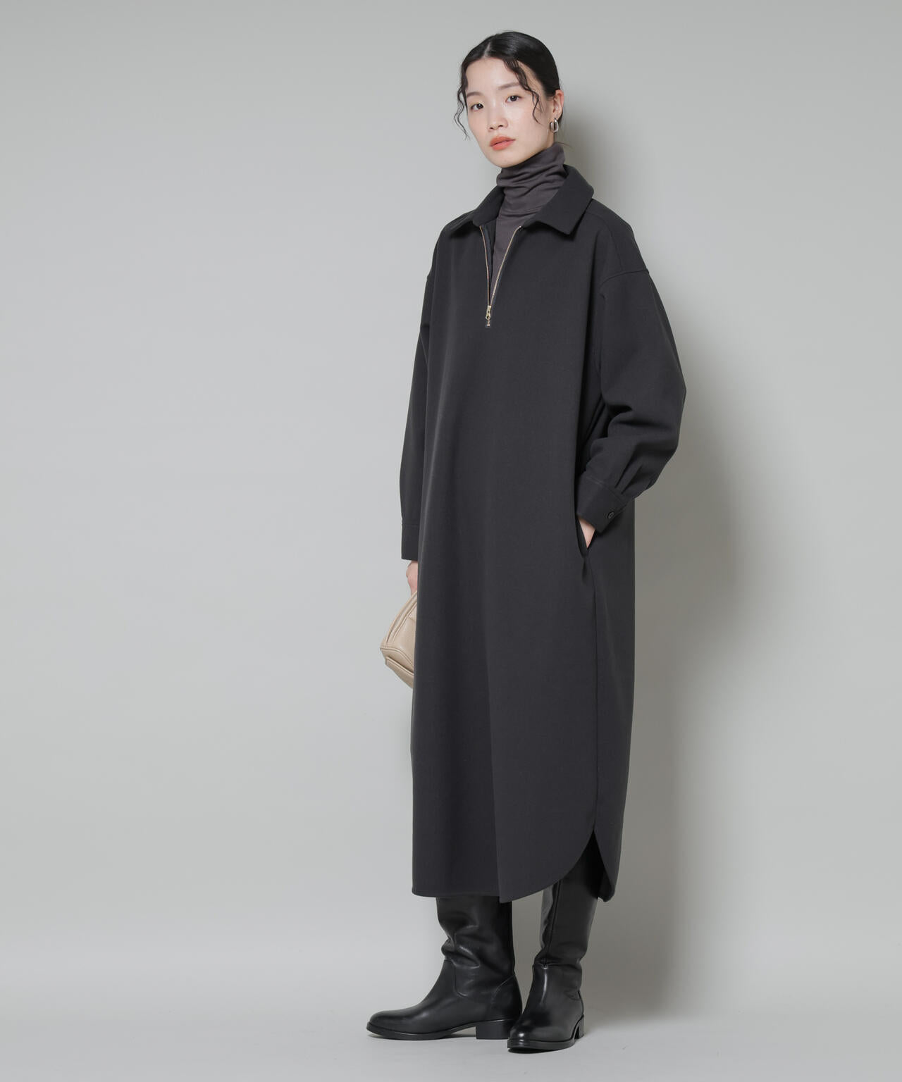 ソフトメルトンジャージーハーフジップワンピース 6735219327