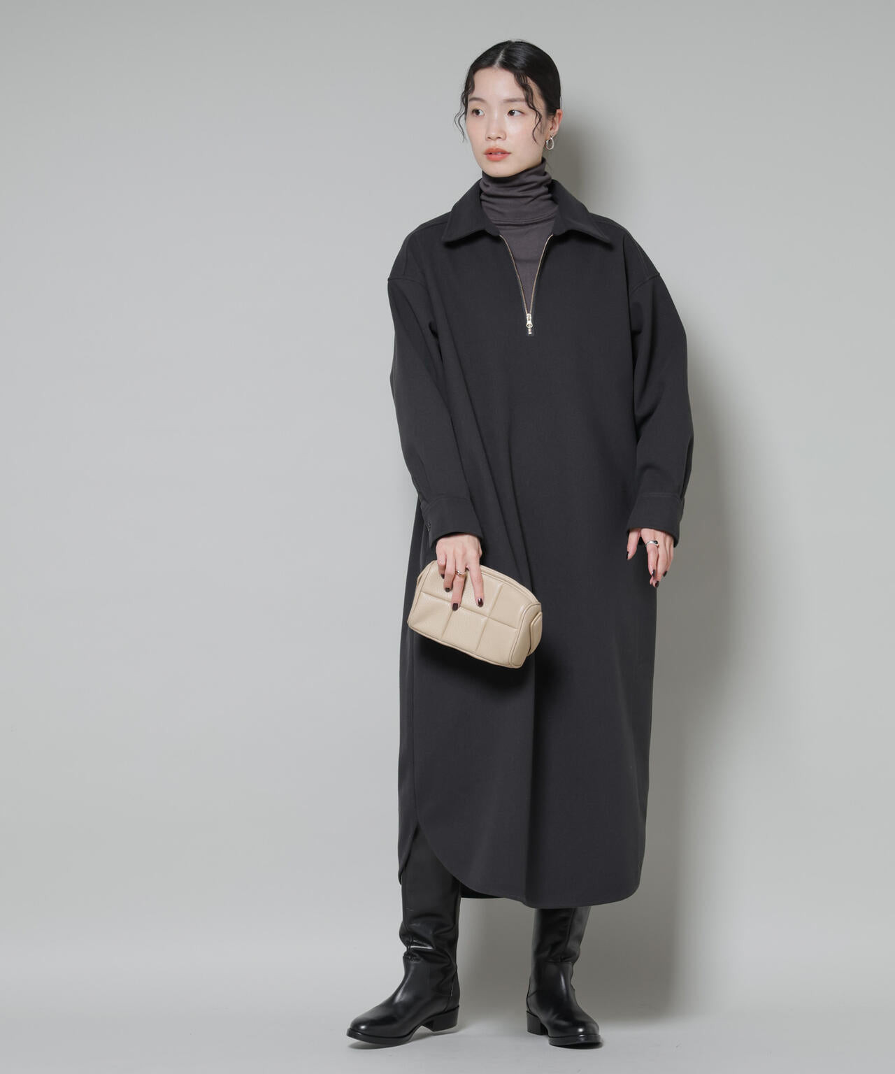 ソフトメルトンジャージーハーフジップワンピース 6735219327