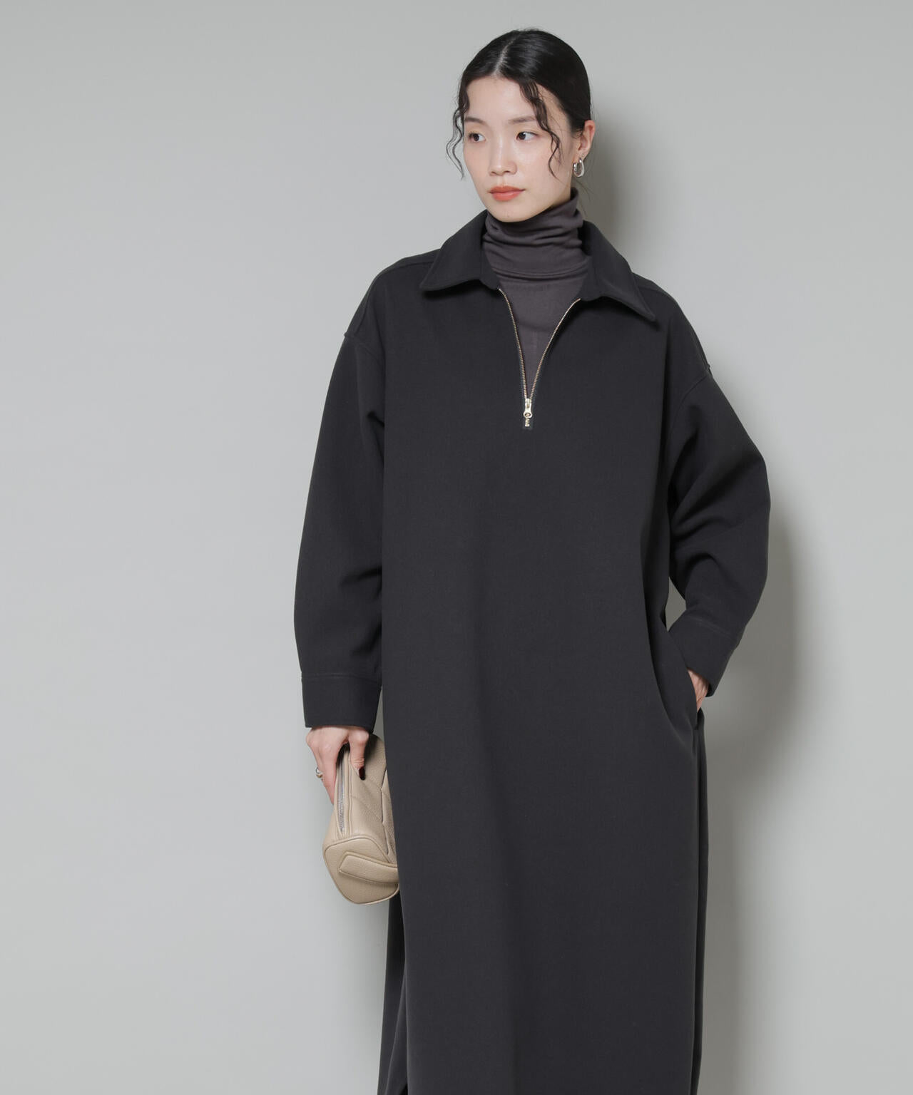 ソフトメルトンジャージーハーフジップワンピース 6735219327