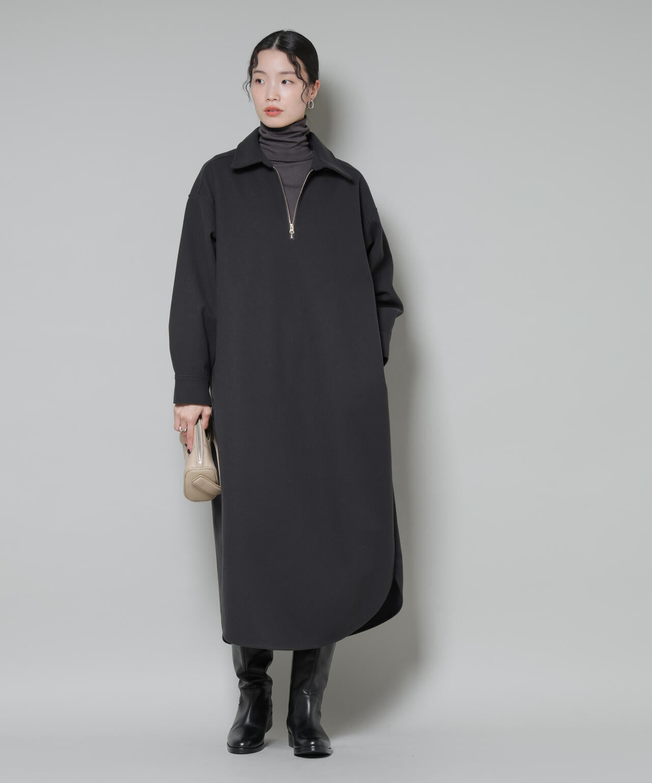 ソフトメルトンジャージーハーフジップワンピース