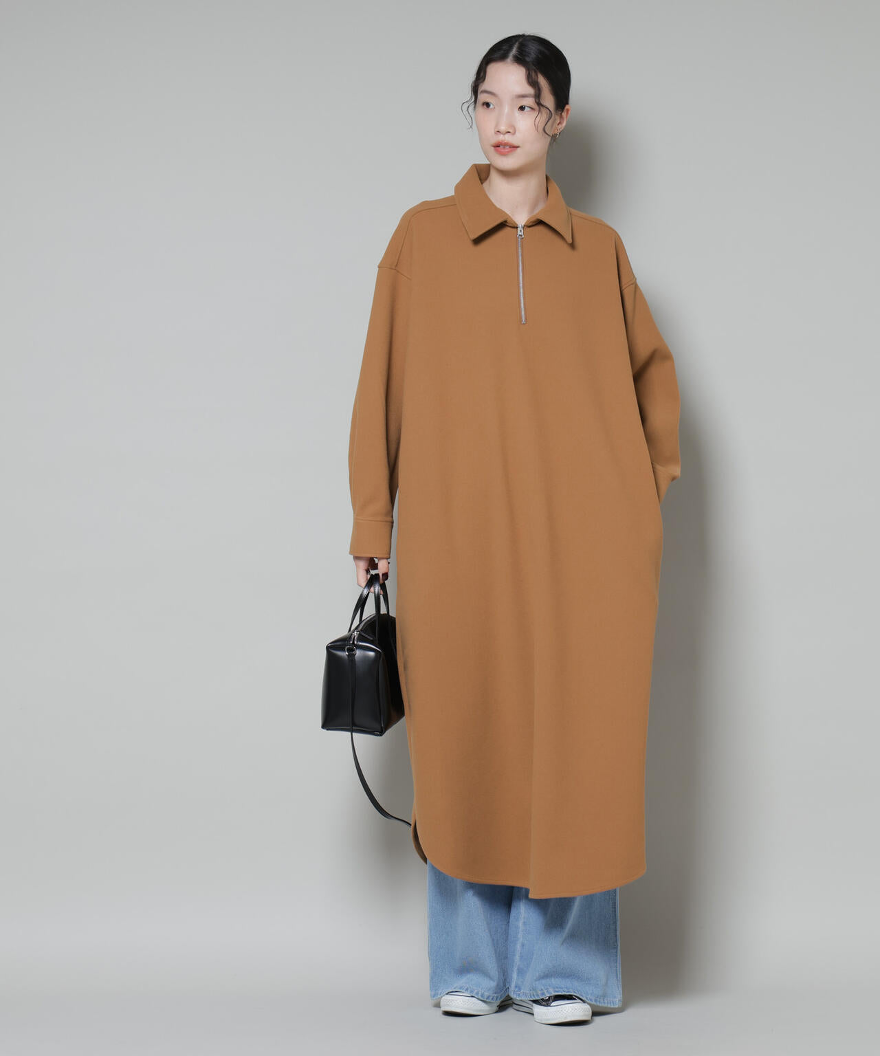 ソフトメルトンジャージーハーフジップワンピース 6735219327