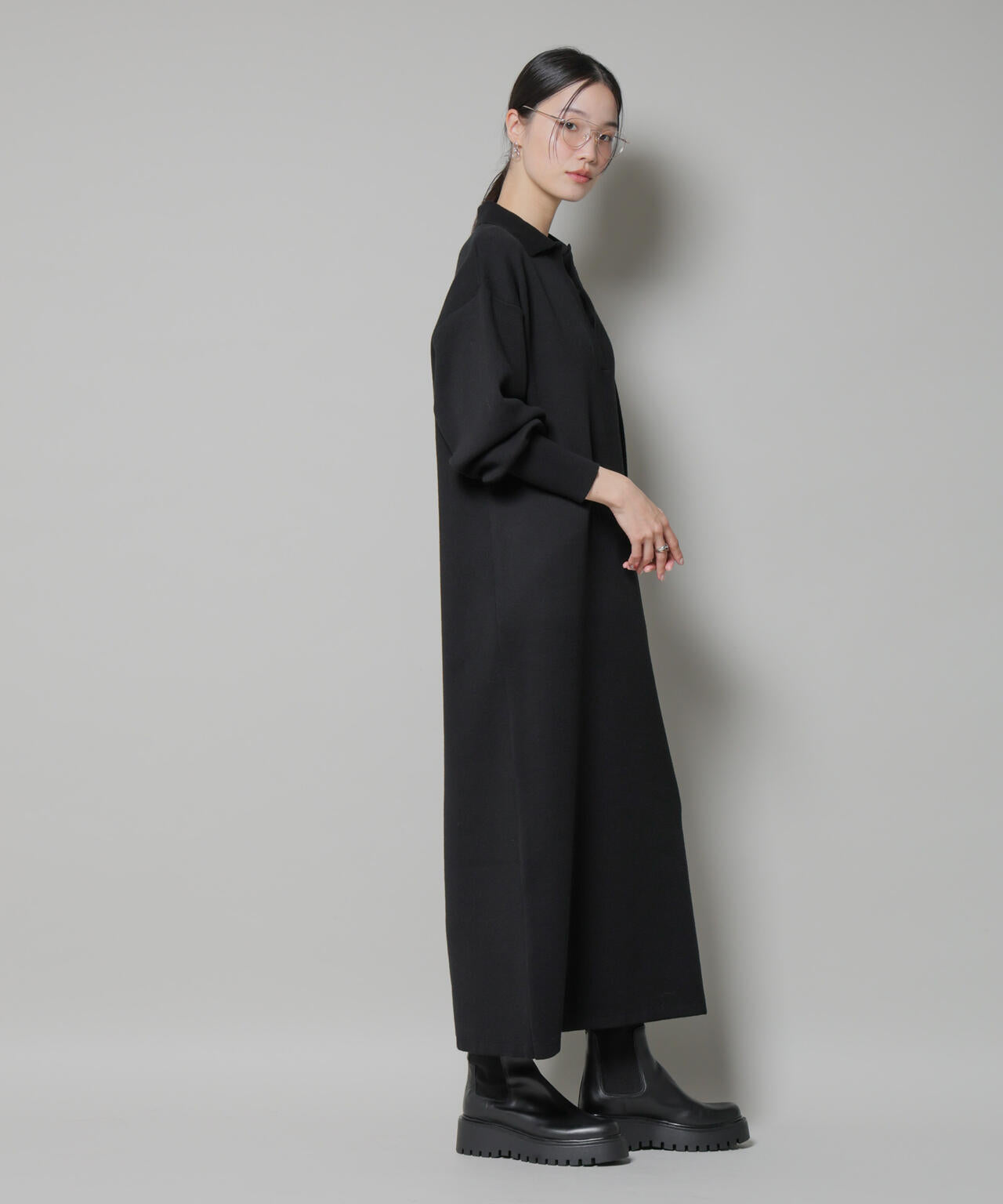 スウェットライク衿付きスキッパーニットワンピース 6735219328