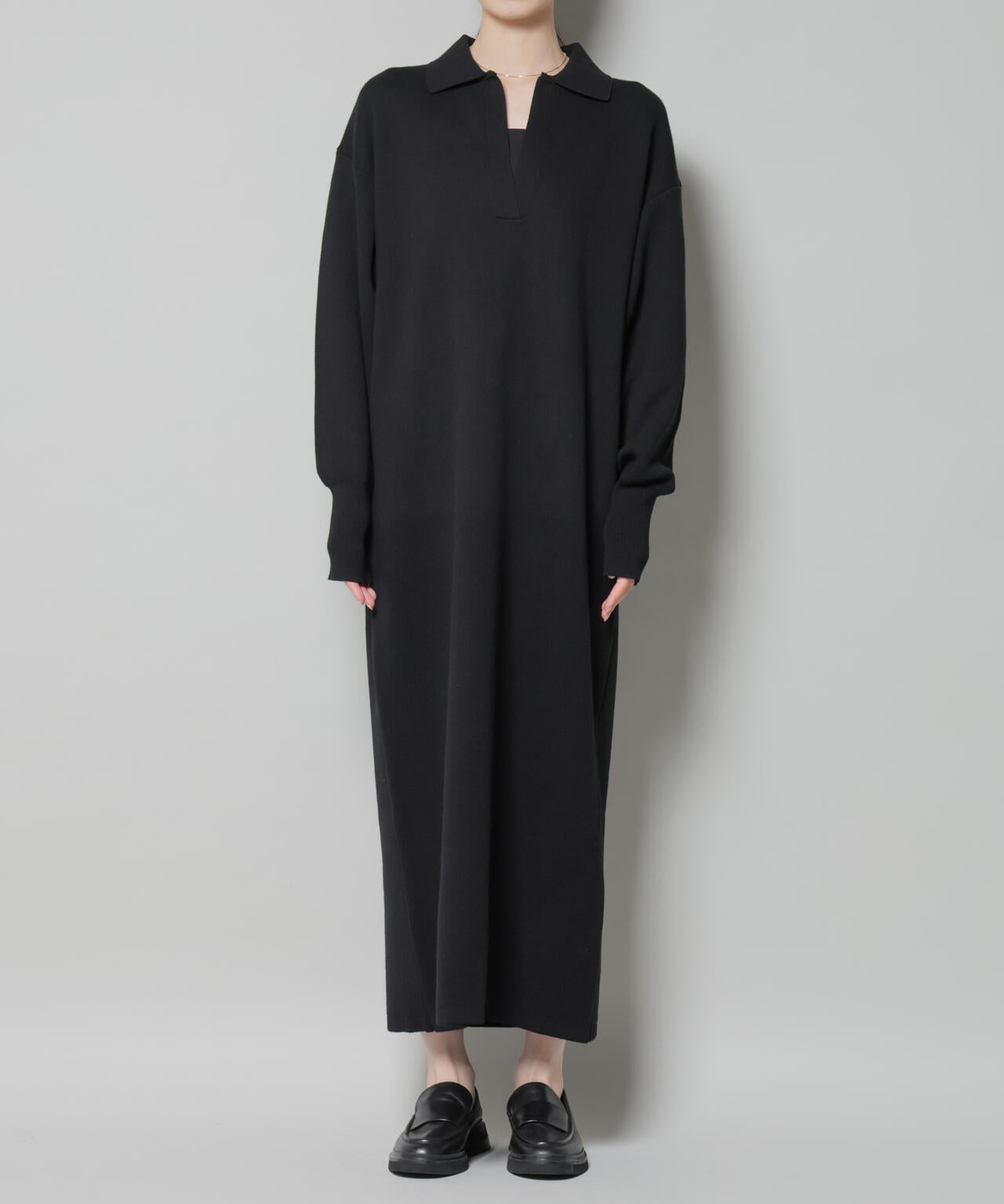 スウェットライク衿付きスキッパーニットワンピース 6735219328