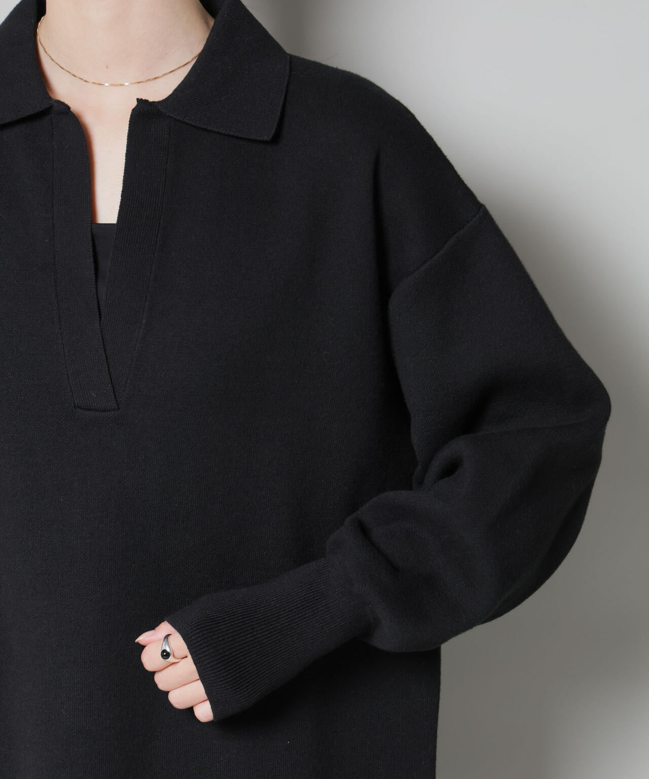 スウェットライク衿付きスキッパーニットワンピース 6735219328