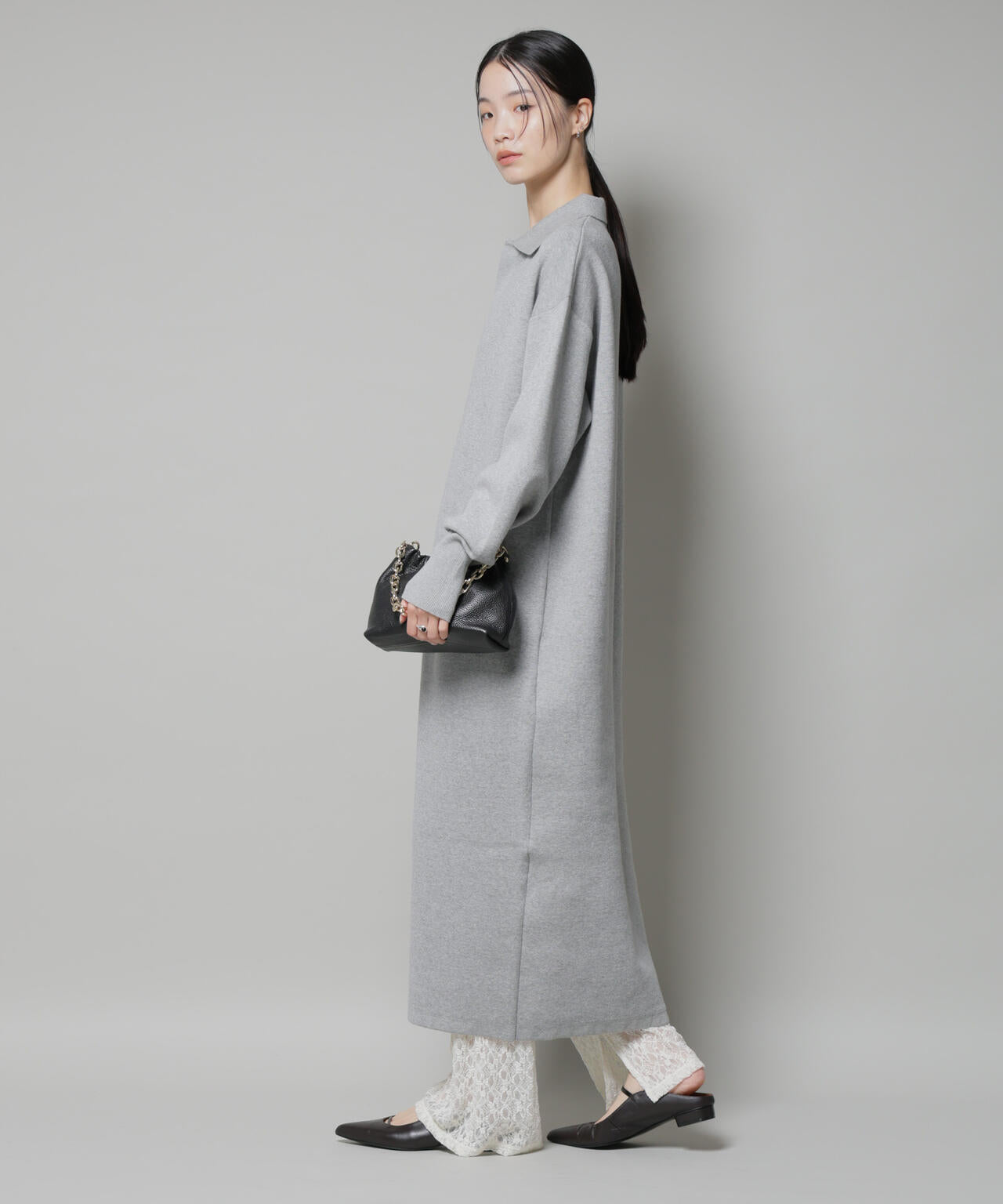 スウェットライク衿付きスキッパーニットワンピース 6735219328