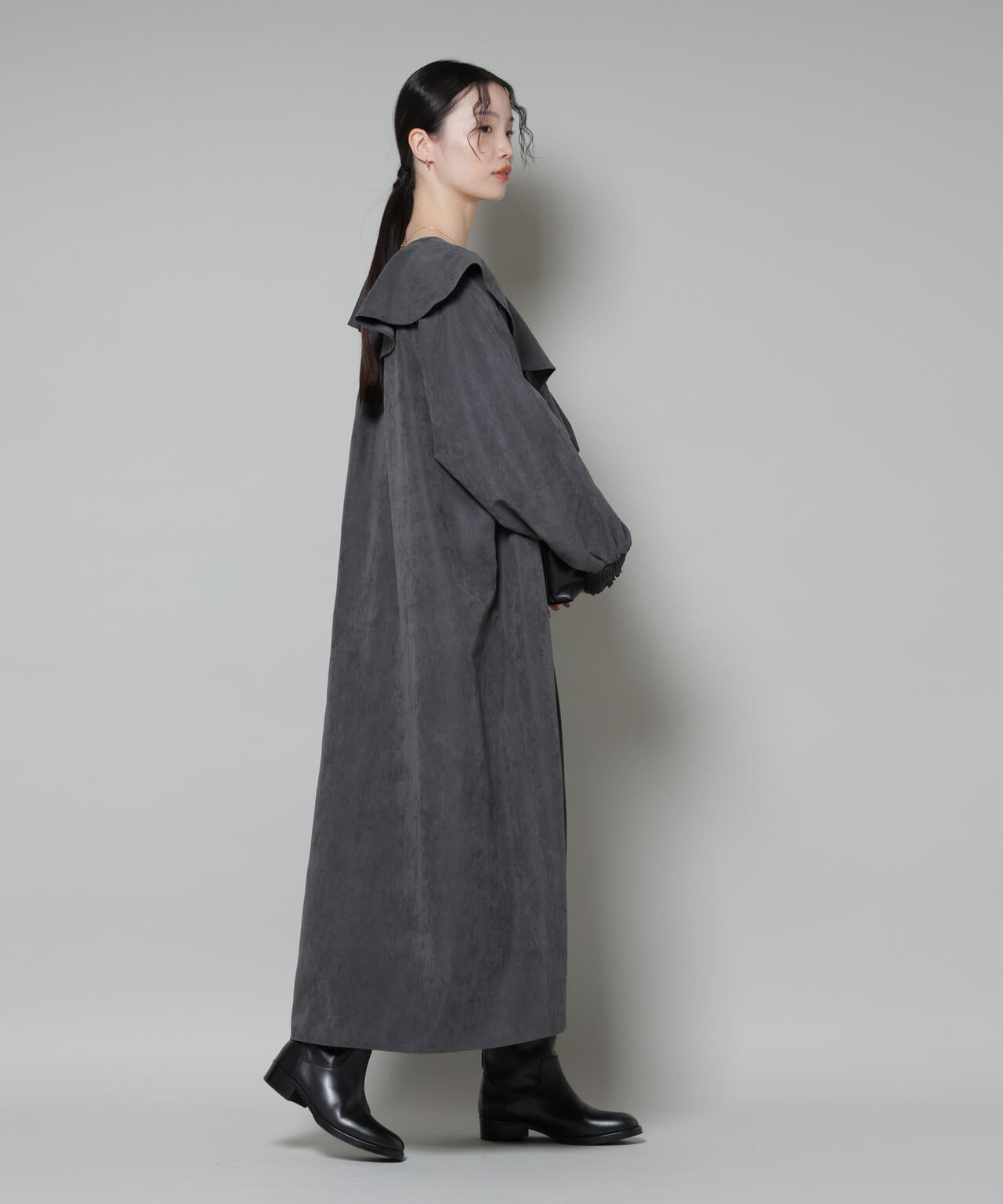 取り外し可能ラッフルカラー付きピーチフレアワンピース 6735219329