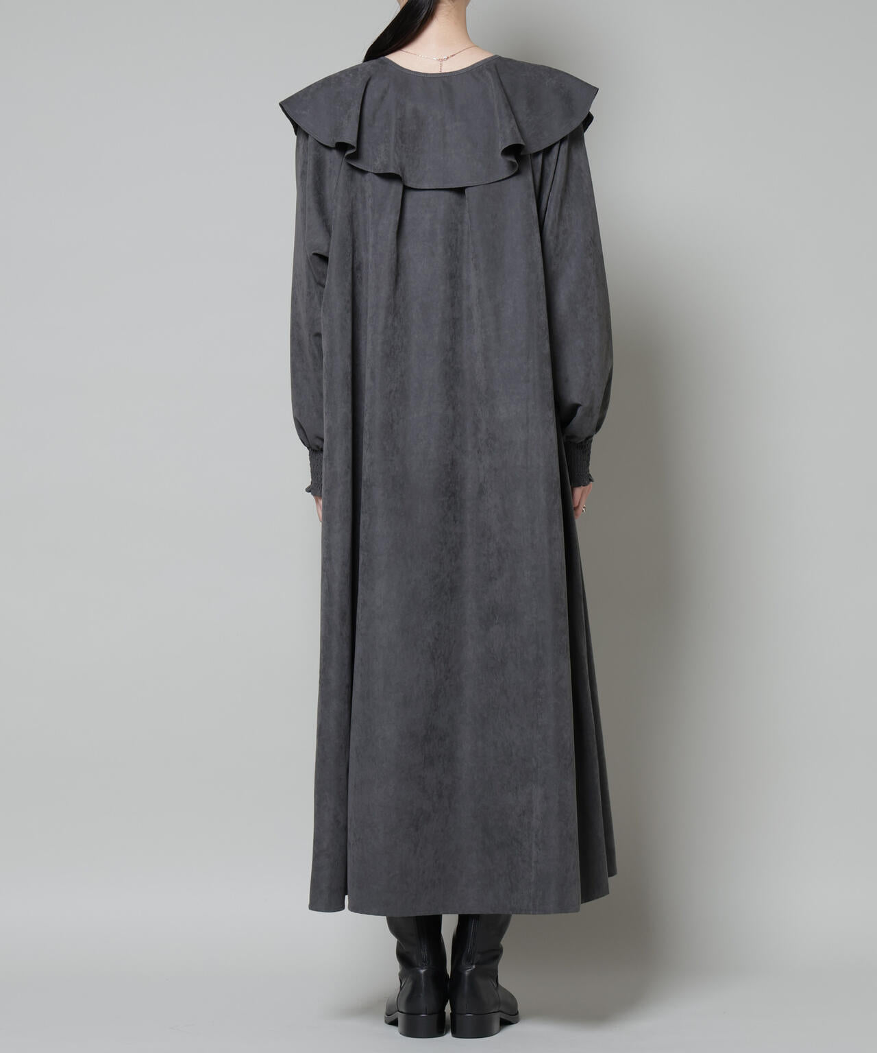 取り外し可能ラッフルカラー付きピーチフレアワンピース 6735219329