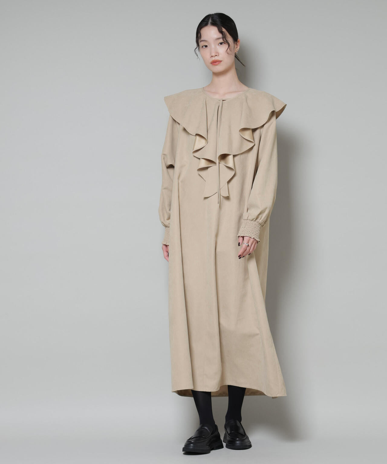 取り外し可能ラッフルカラー付きピーチフレアワンピース 6735219329