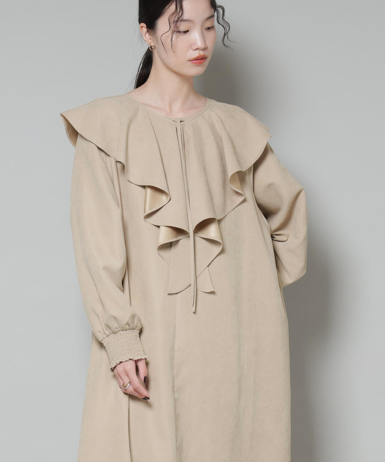 取り外し可能ラッフルカラー付きピーチフレアワンピース 6735219329