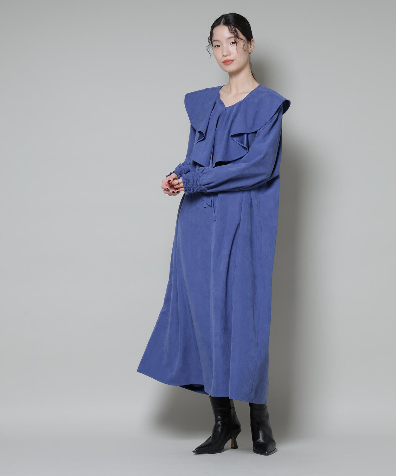 取り外し可能ラッフルカラー付きピーチフレアワンピース 6735219329