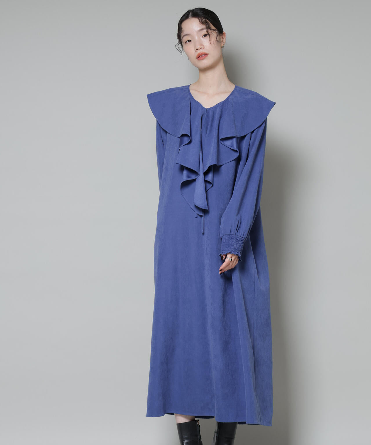 取り外し可能ラッフルカラー付きピーチフレアワンピース 6735219329