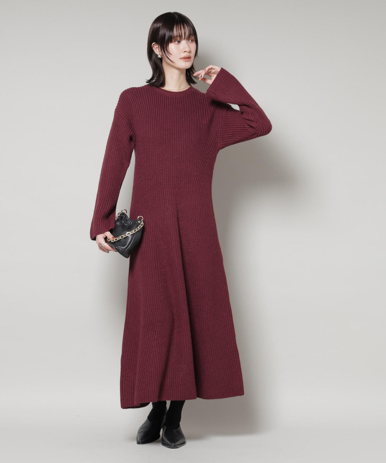 片畦フレアニットワンピース 6735219332