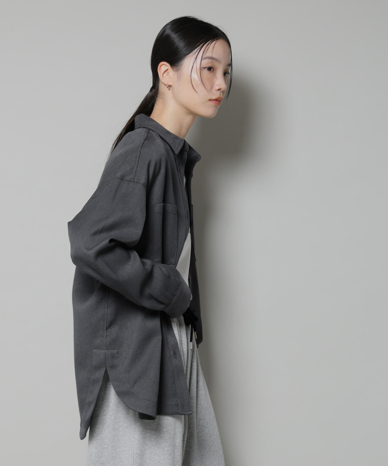 ウールライクポリエステルワイドシルエットシャツ(セットアップ可) 6735220313