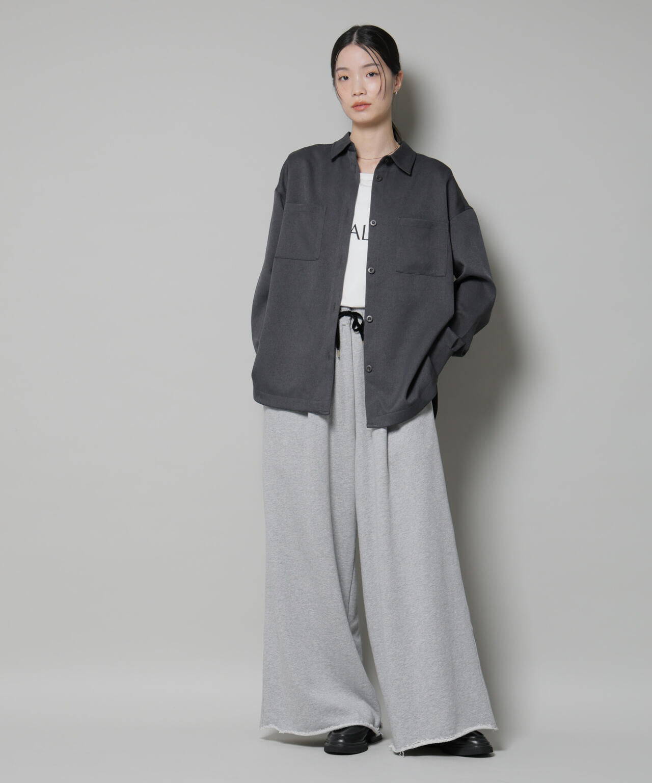 ウールライクポリエステルワイドシルエットシャツ(セットアップ可) 6735220313