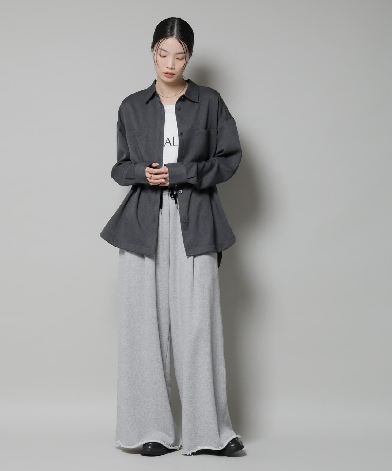 ウールライクポリエステルワイドシルエットシャツ(セットアップ可) 6735220313