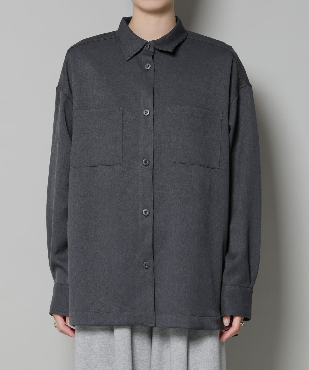 ウールライクポリエステルワイドシルエットシャツ(セットアップ可) 6735220313
