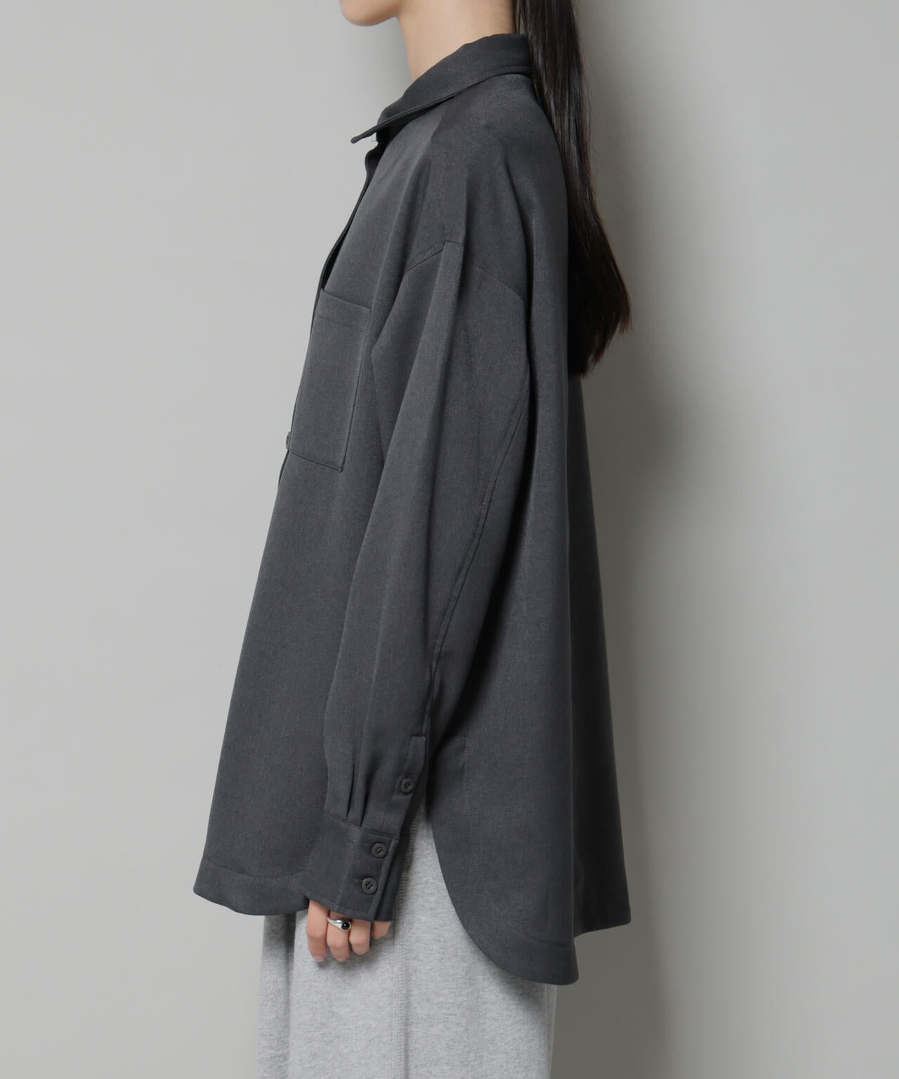 ウールライクポリエステルワイドシルエットシャツ(セットアップ可) 6735220313
