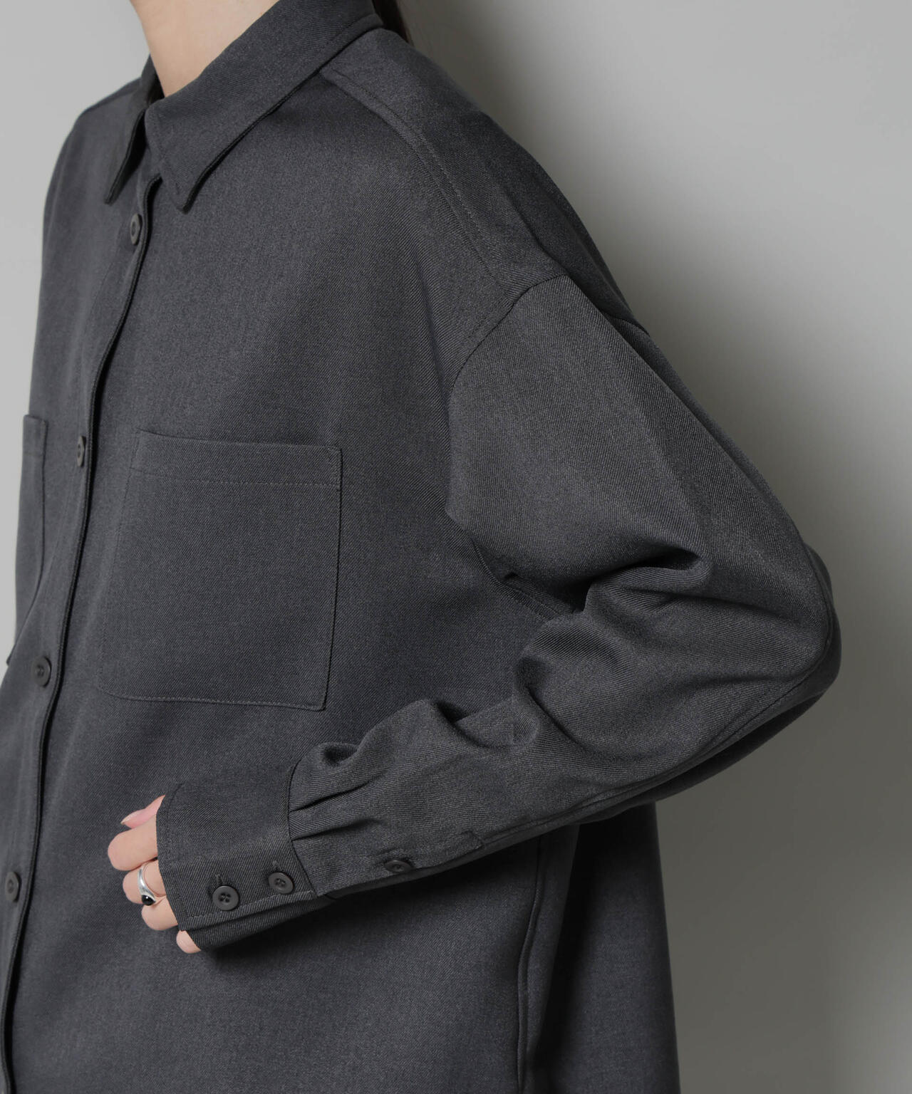 ウールライクポリエステルワイドシルエットシャツ(セットアップ可) 6735220313