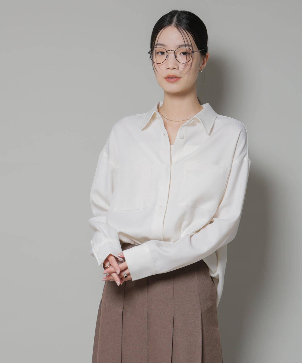 ウールライクポリエステルワイドシルエットシャツ(セットアップ可) 6735220313