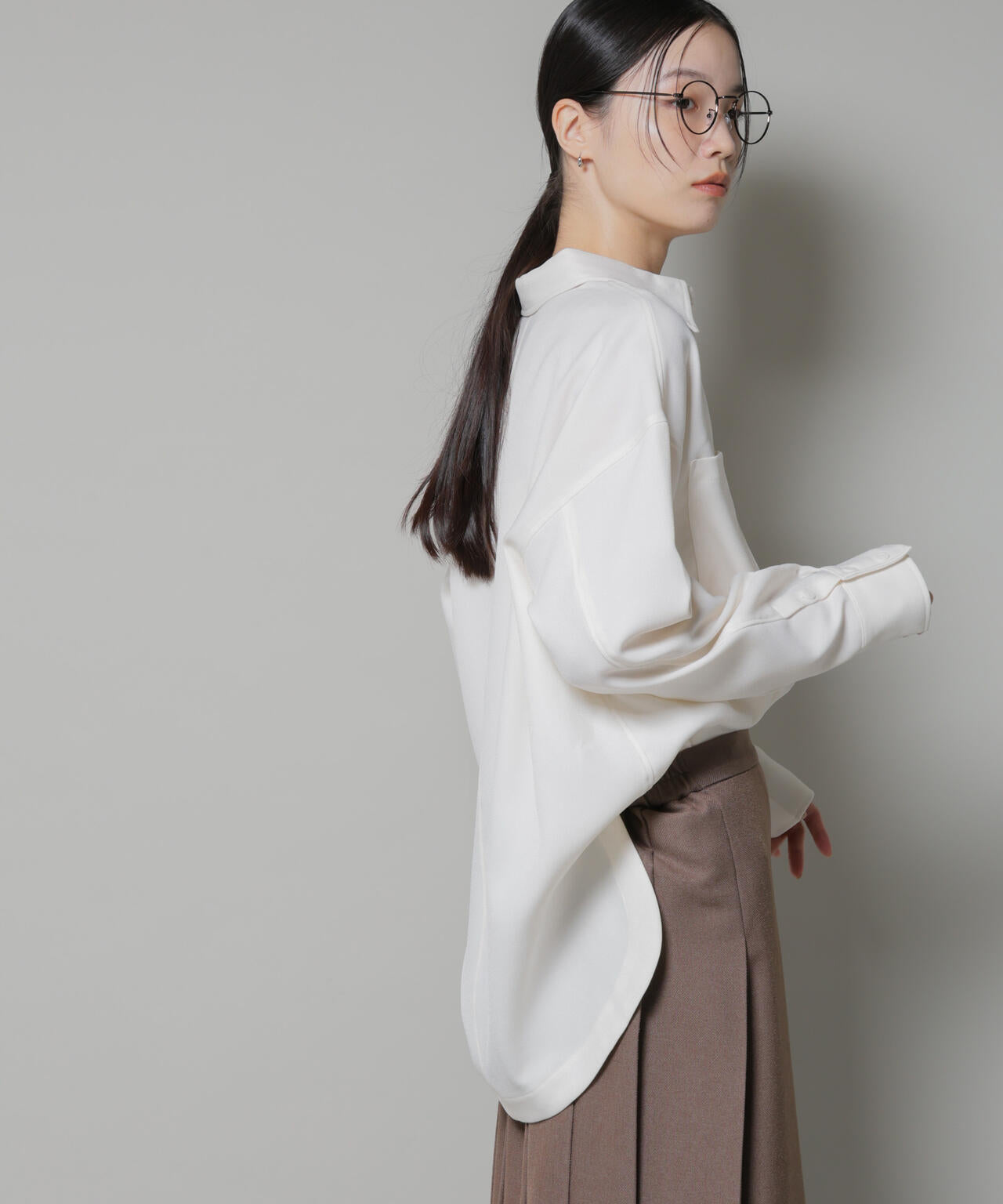 ウールライクポリエステルワイドシルエットシャツ(セットアップ可) 6735220313