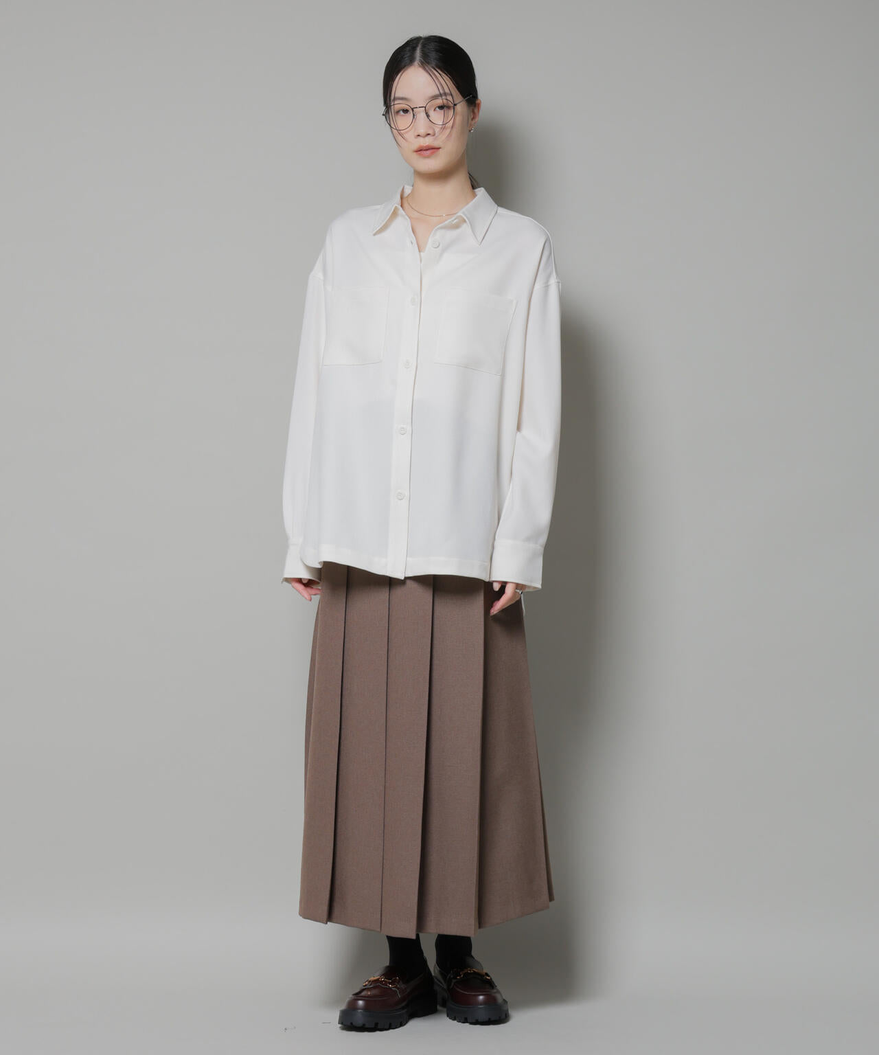 ウールライクポリエステルワイドシルエットシャツ(セットアップ可) 6735220313